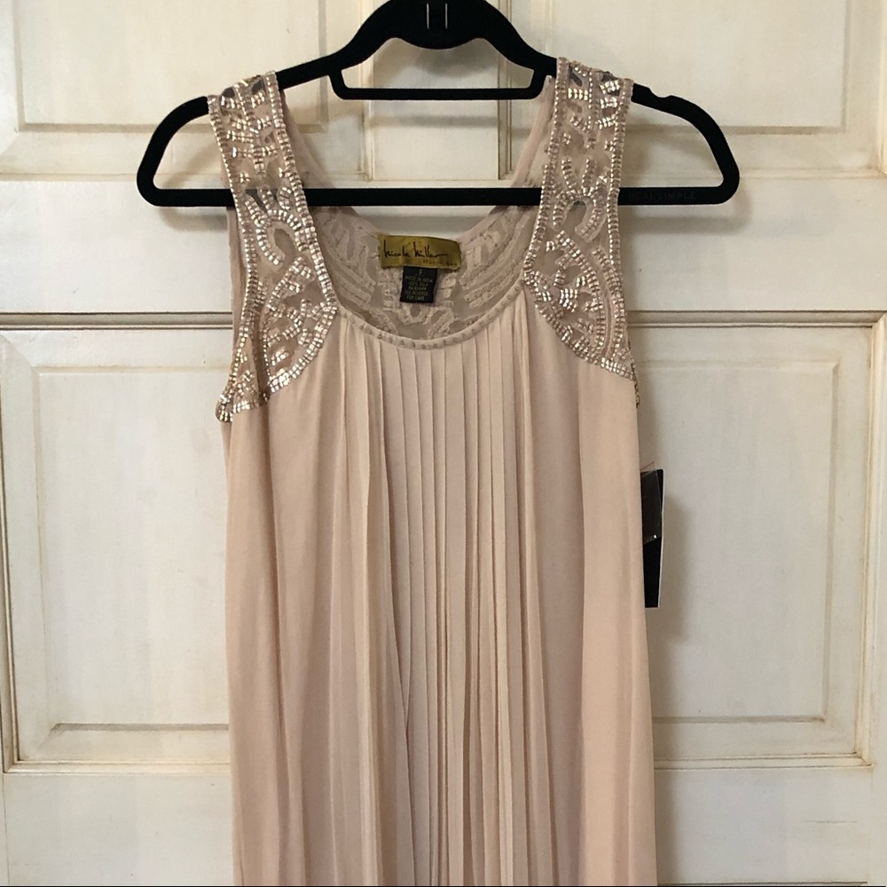 NWT Nicole Miller gold silk beaded dress - Picture 2 of 8